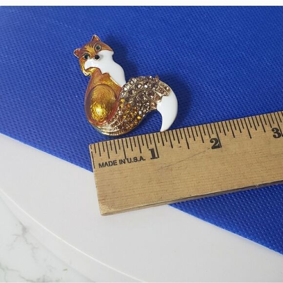 FOX Enameled Rhinestone Embellished Brooch Pin Pendant - Picture 7 of 7